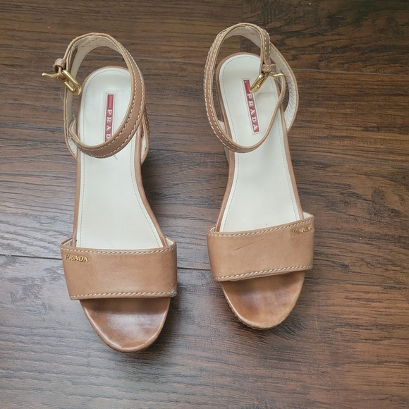 Prada Tan Leather Sandals with Ankle Strap (38 1/2) - Picture 1 of 5
